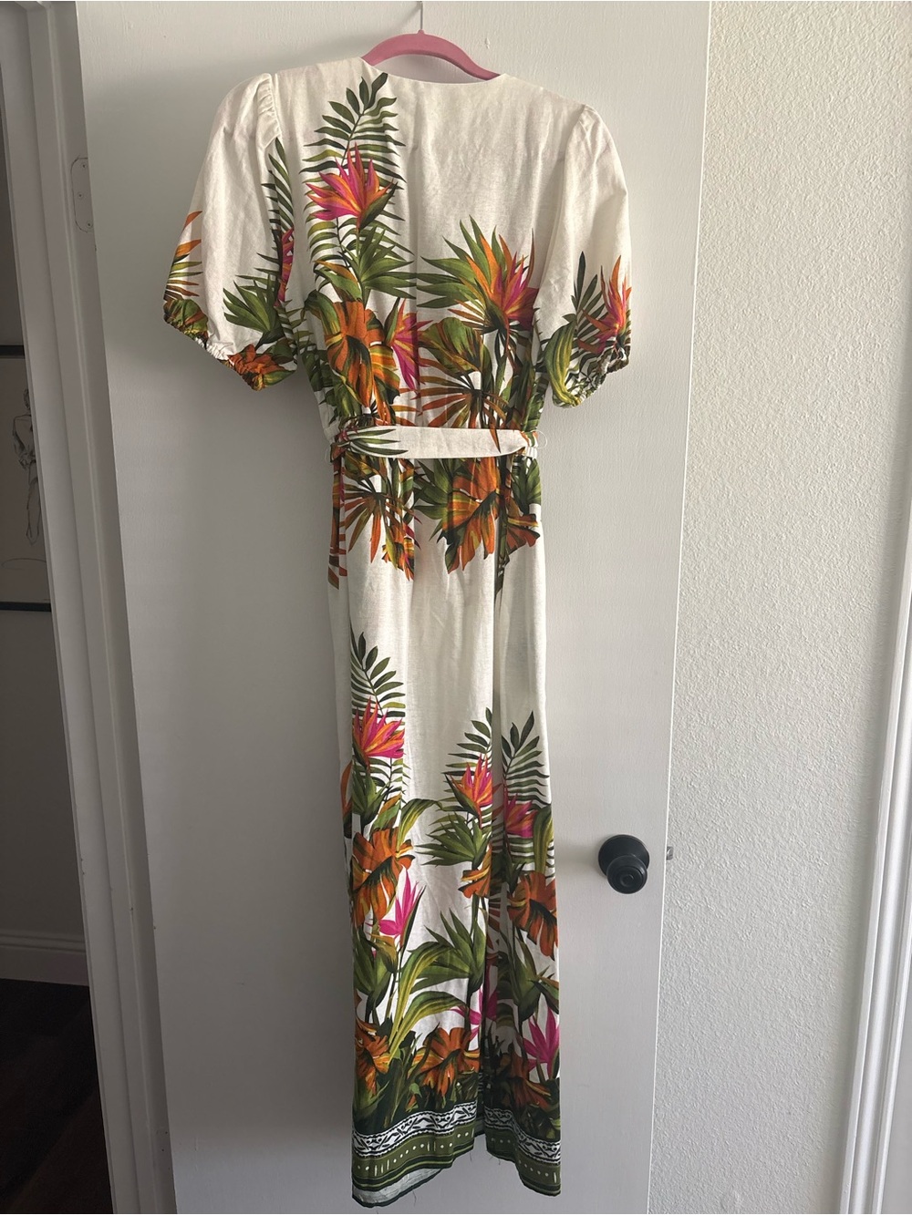 INC International Concepts Cream Maxi Dress with Tropical Floral Print and Belt - Picture 3 of 3